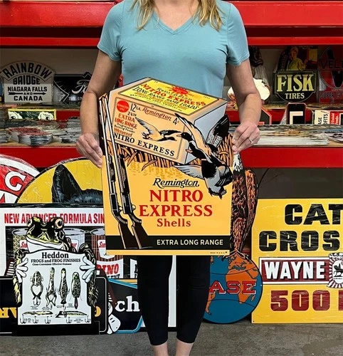 Vintage Style Metal Sign Remington Nitro Express NOT Porcelain 22 x 16 Made USA