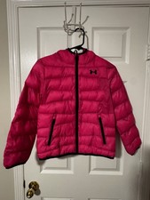 Under Armour Hot Pink/Black Girls Full Zip Puffer Jacket, Size Youth Medium