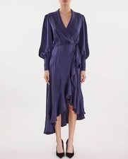 Zimmermann Silk Midi Wrap Dress Navy Size 1/ US 6 As New Worn Once + Drycleaned