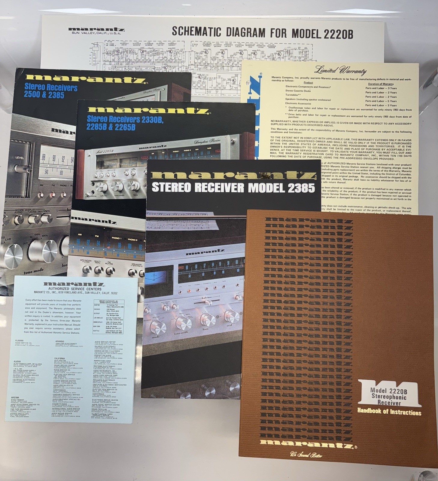 Vintage Marantz 2220B Original Receiver Handbook Schematic Warranty Brochures