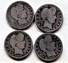 Barber Quarters, 1908 P, D, O, S lot of 4