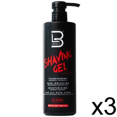 SALON BARBER HAIR PROFESSIONAL L3VEL3 LEVEL 3 SHAVING GEL - FLAME 16.9 OZ 3 PACK