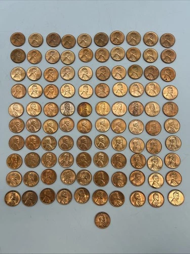MTB- Mixed Lot Of 101 BU Wheat Pennies & BU Wheat D Pennies. 1951-1958 Mix.
