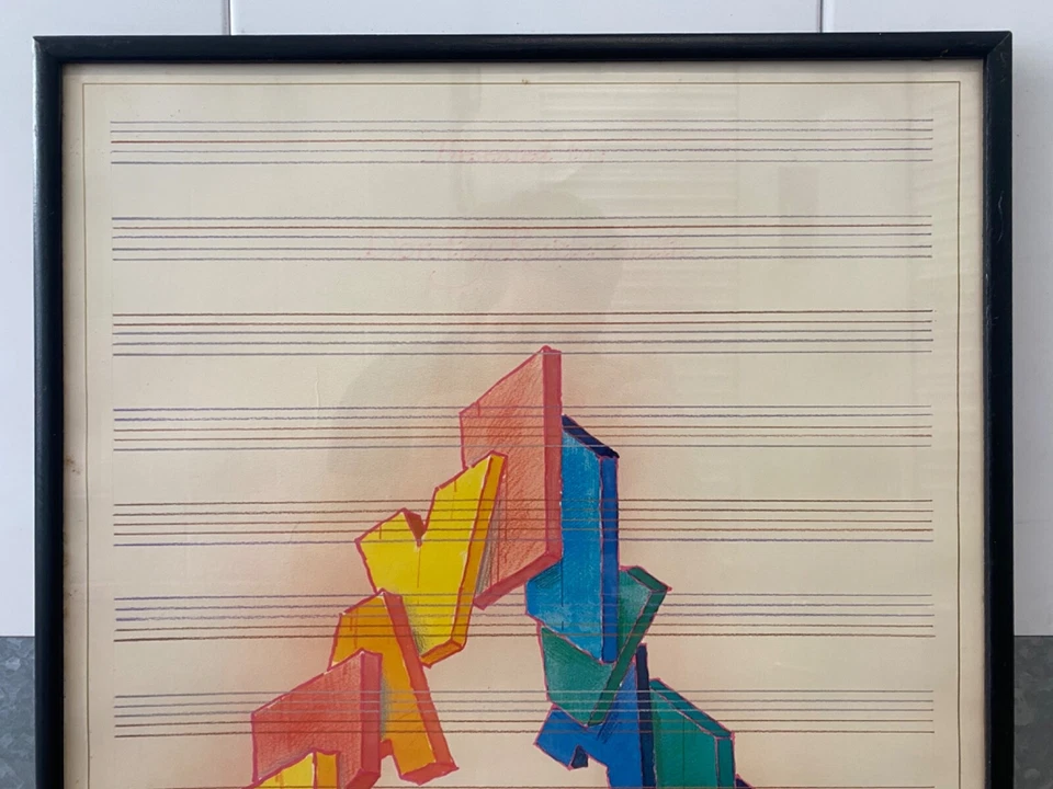 🔥 Póster litográfico cubista moderno vintage raro borde duro - CRUTCHFIELD 1982 Foto 3 de 4