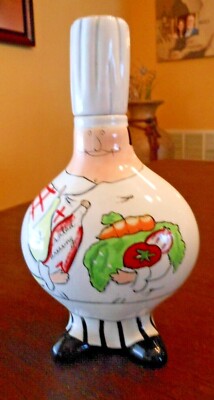 Master Chef Tracy Flickinger Ceramic French Chef Oil Salad Dressing Bottle