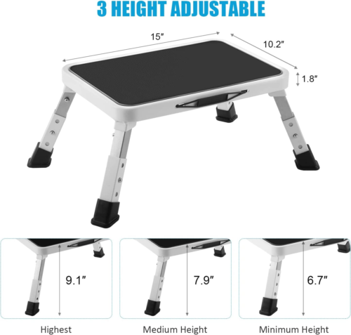 Folding Step Stool, Height-Adjustable Step Stool with Non-Slip Platform - 330Lbs - Picture 2 of 12