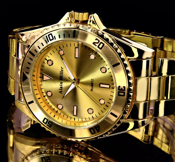 Alain Miller Herren Armband MäNner Uhr Gold Farben Men Watch-image
