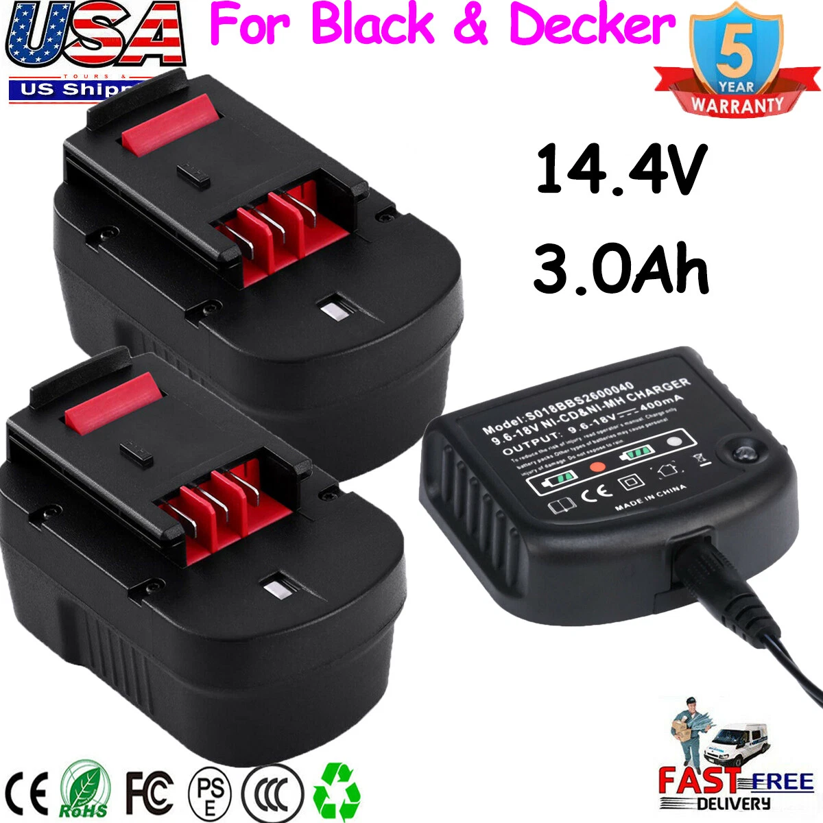 14.4V For BLACK+DECKER Slide Battery Charger HPB14 FIRESTORM FSB14