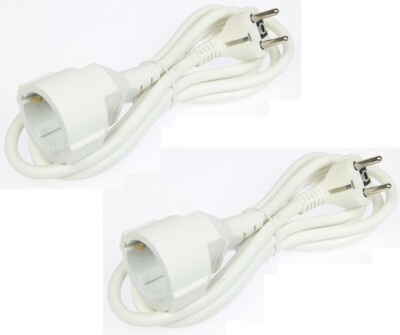 2 x 2 m Schuko Verlängerungskabel 3 x 1,5 mm² weiss 2m H05VV-F Stromkabel Strom