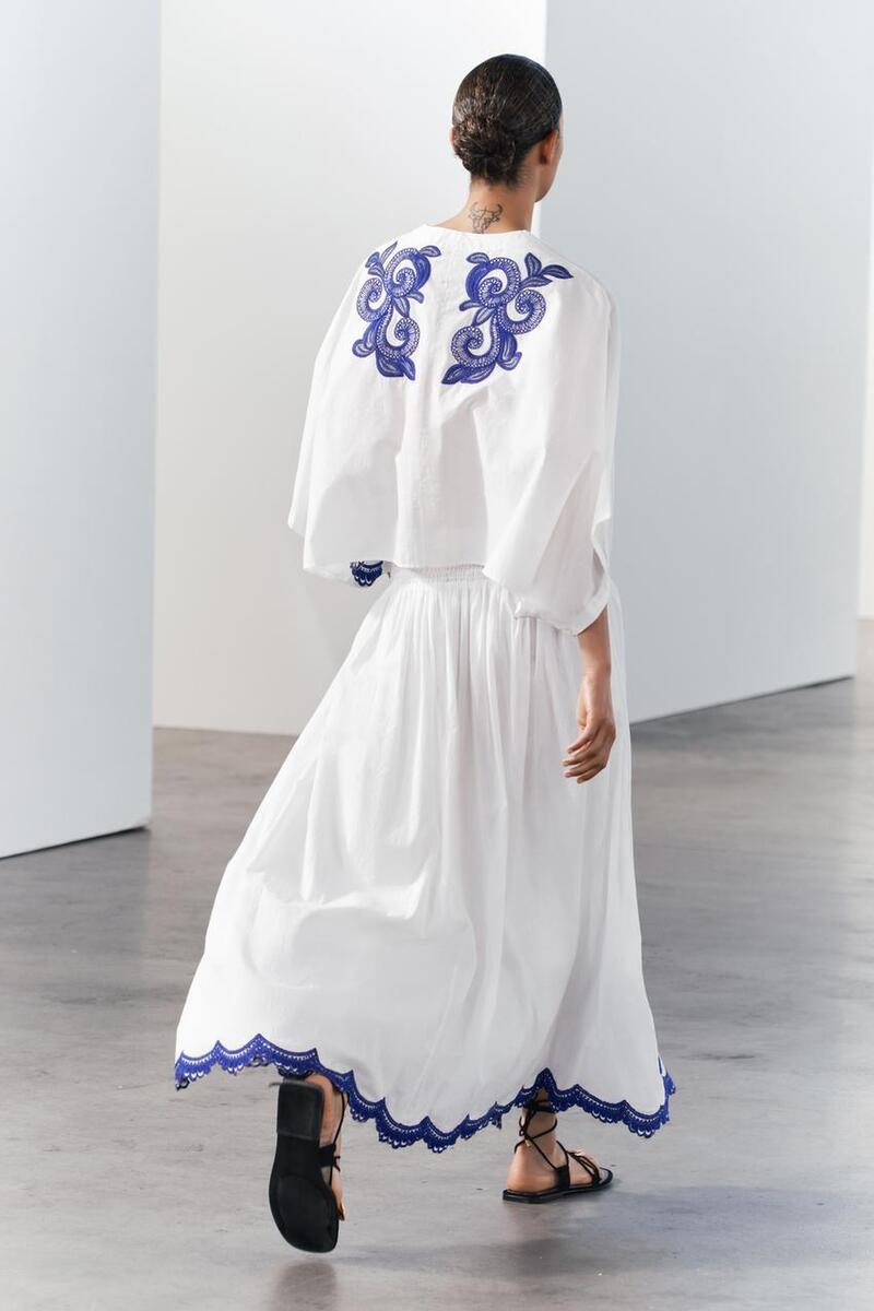 NWT_ZARA SS24 CONTRAST EMBROIDERED SKIRT ZW COLLECTION WHITE NWT_ZARA SS24 CONTRAST EMBROIDERED SKIRT ZW COLLECTION WHITE