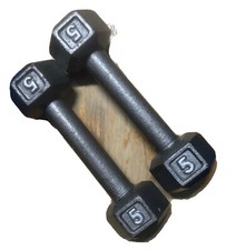 A Pair 5lb Hex Cast Iron Dumbbell