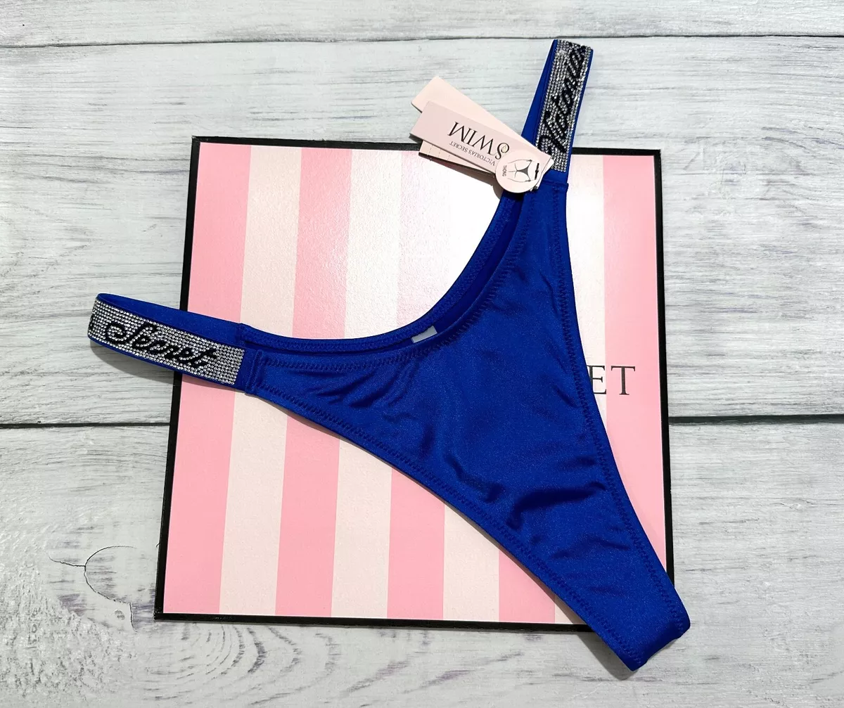 VICTORIA'S SECRET SWIM Shine Strap Sexy Tee Push-Up Bikini Thong Set Blue