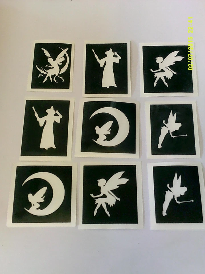DAZZLE GLITTER TATTOOS Fairy themed stencils for glitter tattoos / face painting fairies tinkerbell