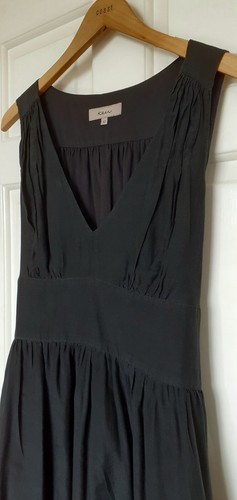 Kew Black Silk Cotton Dress UK12 V-Neck Sleeveless Full Skirt Lined Tie Back VGC - Picture 2 of 12