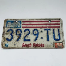 1980 United States South Dakota Turner County Passenger License Plate 3929:TU