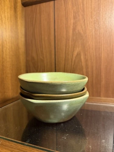 Set of 3 Vintage Frankoma Pottery 5.5 Bowls Prairie Green