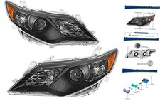 Headlight Assembly Black Housing Amber Reflector Fit 2012-2014 Camry