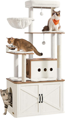 66.9'' Cat Tree Tower with Litter Box Enclosure Condo Hammock Storage