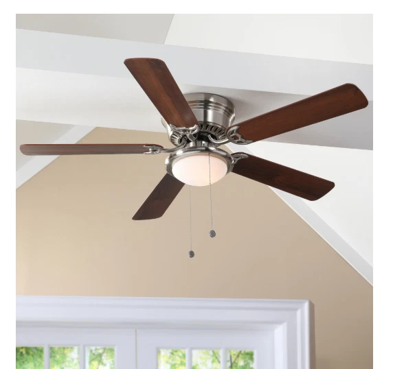 Hampton Bay Hugger 52 in. LED Indoor Brushed Nickel Ceiling Fan with Light Kit - Image 3 of 4
