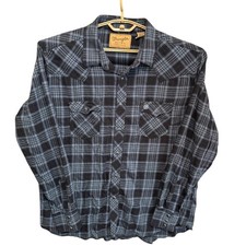 Wrangler Retro Mens XXL Blue Black Plaid Pearl Snap Western Shirt Cowboy
