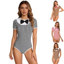 Womens Bodysuit Lingerie Jumpsuit Nightwear Pajamas Loungewear Striped Bedroom
