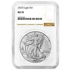 2025 $1 American Silver Eagle NGC MS70 Brown Label