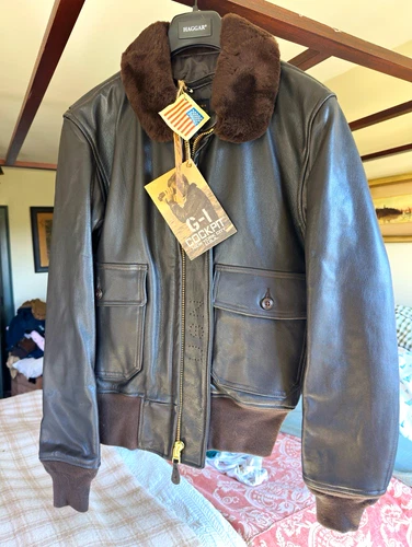 Cockpit USA G-1 Men's Brown Leather Flight Bomber Jacket Spread Collar Size 42 - product listing photo