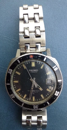 Seiko 7025-8030 Diver Driver Automatic Watch Men's Black Dial Vintage
