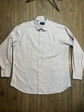 David Donahue Men's Button Front Cotton Blue Orange Check Dress Shirt 17.5 36/37