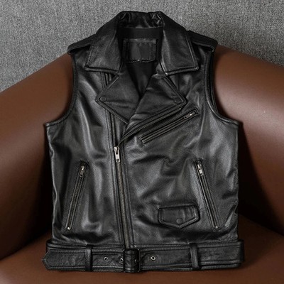 Mens Genuine Black Leather Vest Jacket Lambskin Cafe Racer Biker Vest Jacket