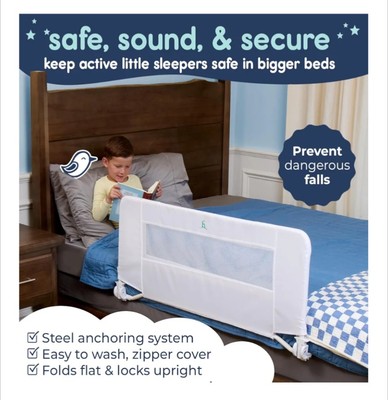 Hiccapop Toddler Bed Rail White Foldable Safety Guard for Crib
