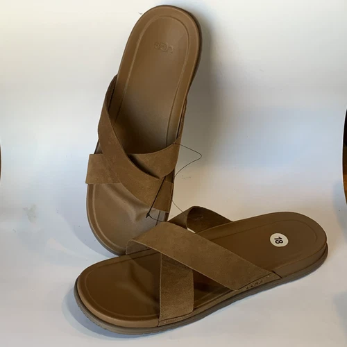 Sandali uomo Ugg Wainscott slide pelle marrone castagna scamosciata cinturino incrociato tg. 18