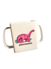Mommy’s Helper Vintage White Cup With Pink Dinosaur Brontosaurus 