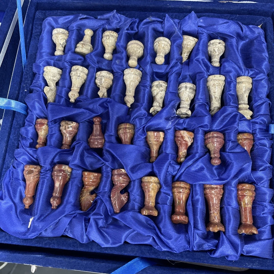 Marble Chess Board Set Italy Brown Agate 8" x 8" Vein Queens Gambit Heavy New - Image 2 of 4