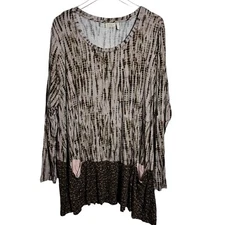 LOGO by Lori Goldstein size 3X tie dye tunic top 3/4 sleeves brown boho chic