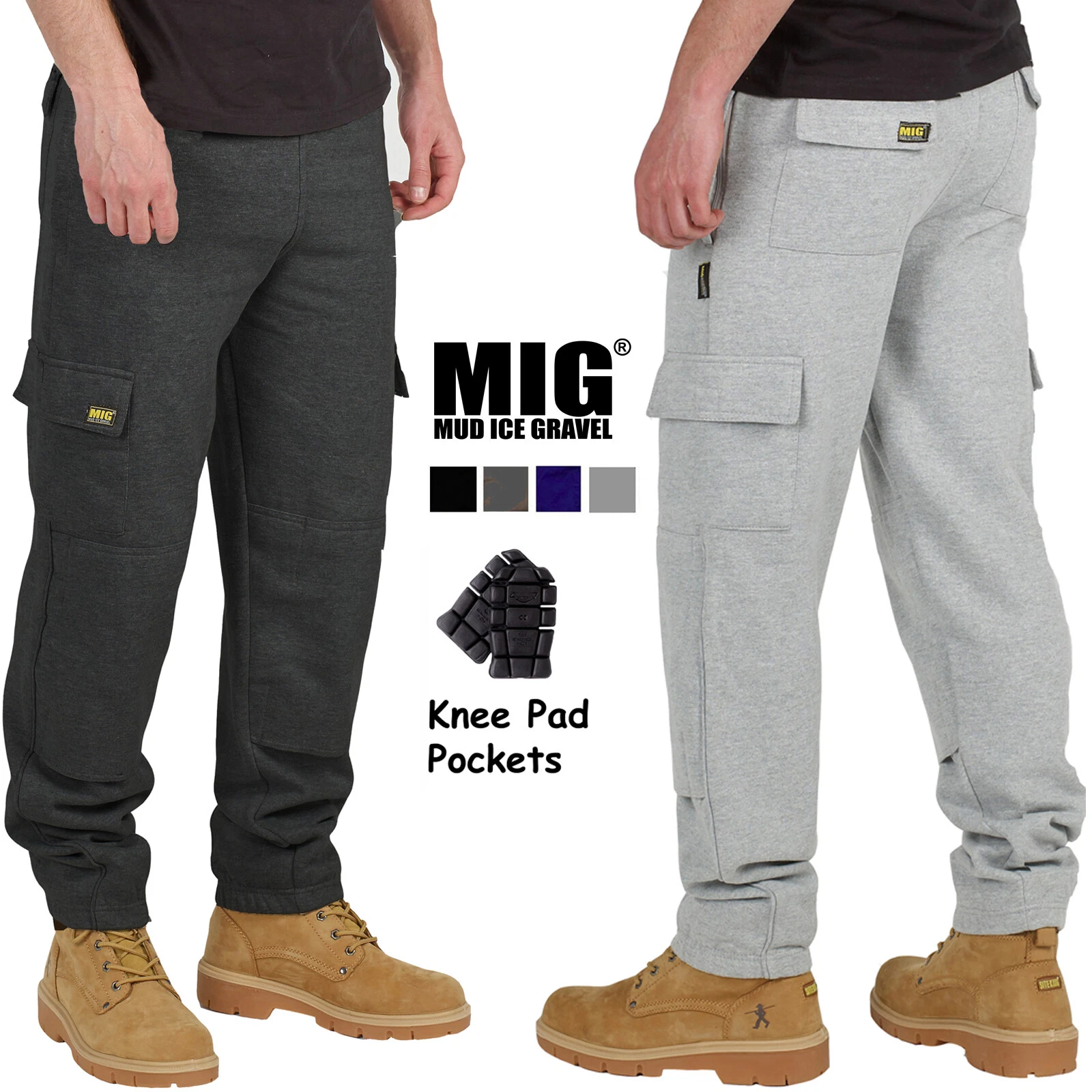 Mens MIG Knee Pad Pocket Work Cargo Jogging Bottoms - TRACKSUIT JOGGER TROUSERS