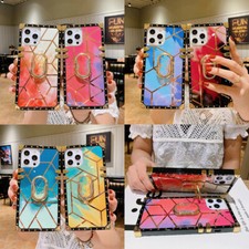 Funda de lujo enchapada de mármol con anillo para Samsung A51 A52 A71 A72 A20 A35 A12