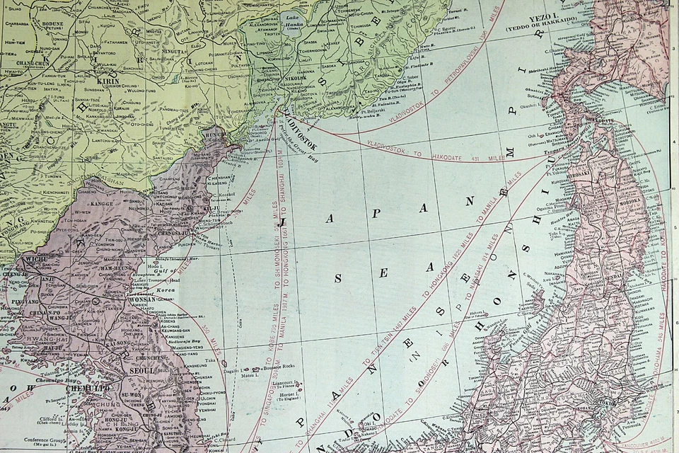 Mapa de Corea de la Baja Manchuria 1904 litografía en color 22 x 14,5 de Crams Atlas Foto 3 de 4