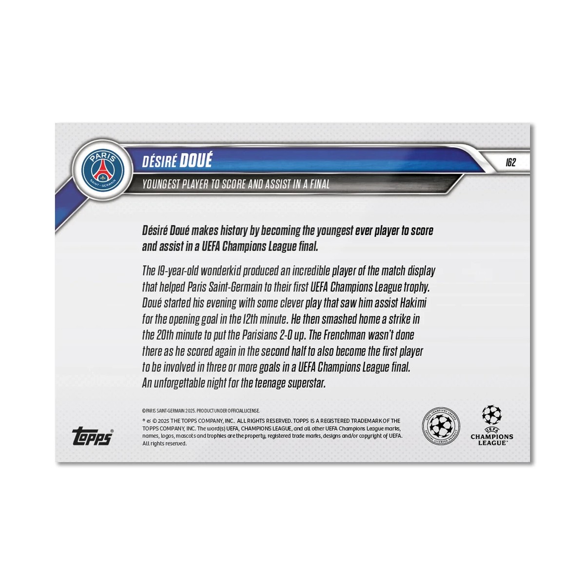 Desire Doue Paris Saint-Germain PSG 2024-25 UCL Topps NOW Card 162