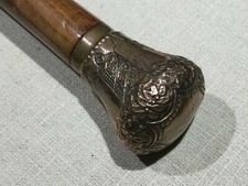 ANTIQUE VICTORIAN STYLE BRASS 36 OAK MENS CANE WALKING STICK LIGHTLY MONOGRAM