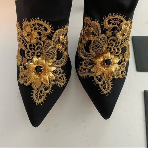 DOLCE & GABBANA Lori embellished lace-appliquéd stretch-jersey sock boots 37 7 - Picture 10 of 12