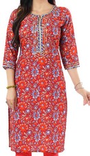 Kurtis for Women Cotton Maroon Floral Indian Kurti Tunic Kurta Shirt Dress CP311