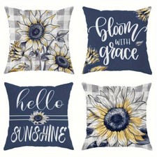 4-Piece Sunflower Pillow Cover - Spring/Summer Latticework Design - Durable