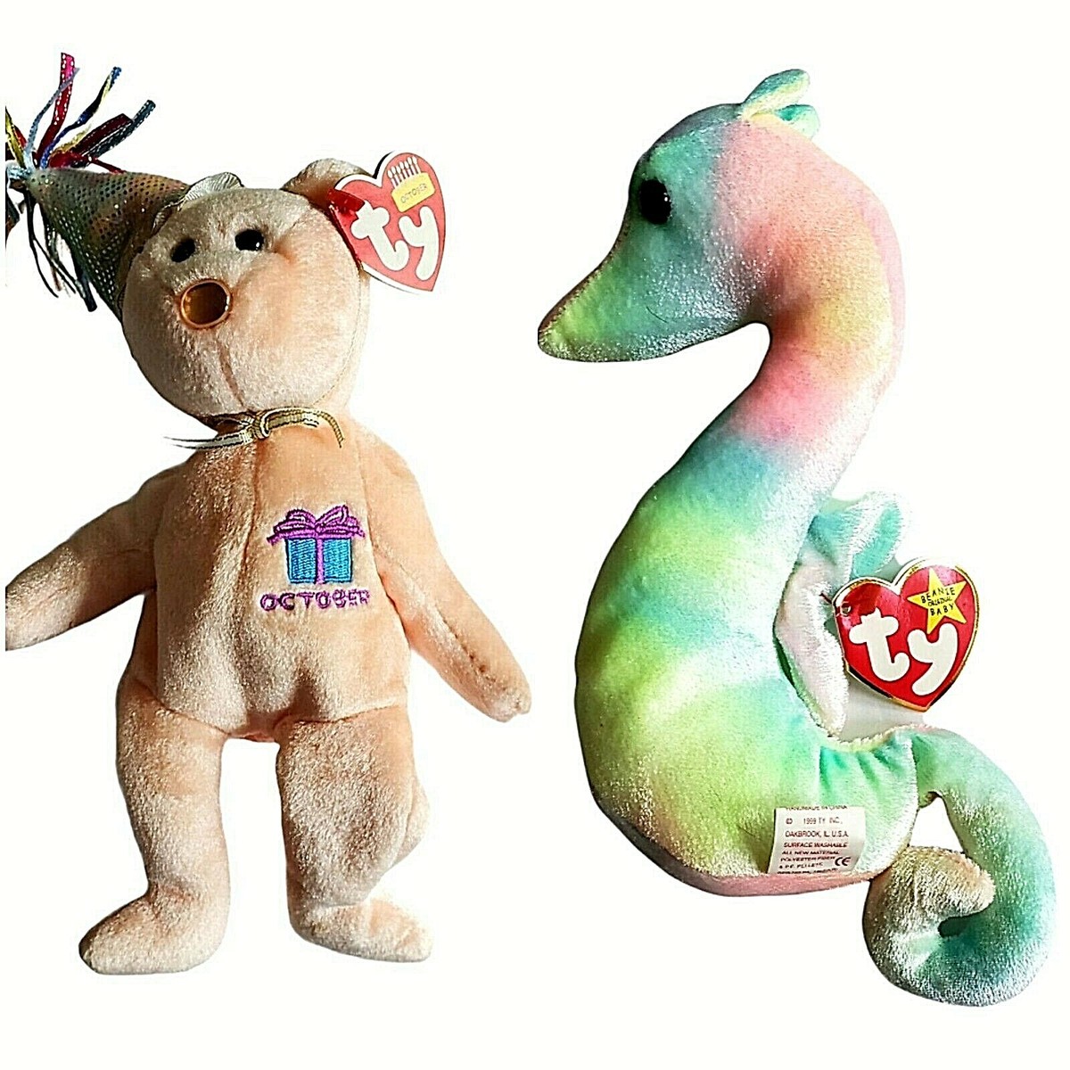 Lot Of Ty Beanie Babies October Birthday Bear Baby Neon The