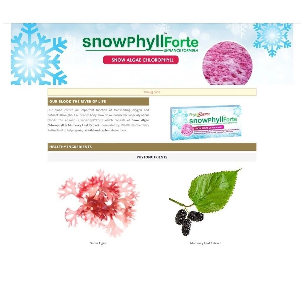 4 x Phytoscience Snowphyll Forte Snow Algae Chlorophyll & Mulberry Leaf Extract - Image 3 of 4