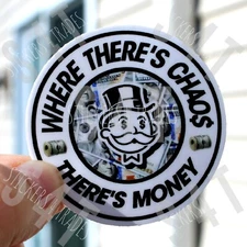 Where There's Chaos There's Money Hard Hat Sticker Monopoly Man