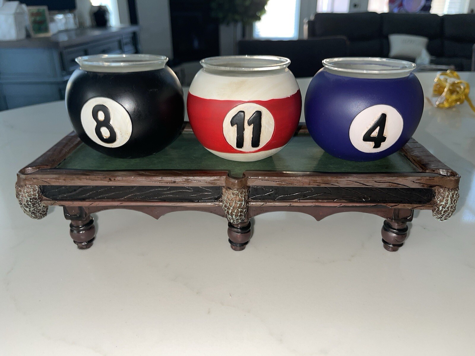 Vintage Orion’s Billiards Pool Ball Lamp & Set of 3 Pool Ball Candle Holder New