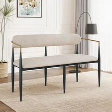 Modern 55" Loveseat Settee w/ Curved Backrest & Gold Trim Chic Iron Frame