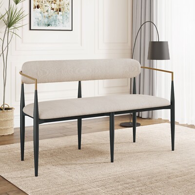 Modern 55'' Loveseat Settee w/ Curved Backrest & Gold Trim Chic Iron Frame