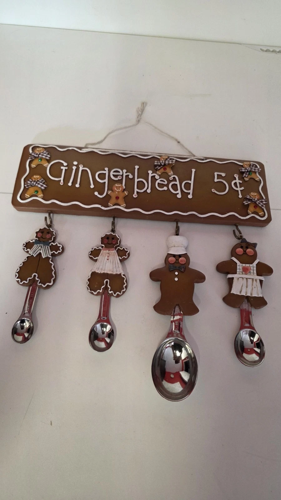 Vintage Gingerbread Measuring Spoons Stainless Steel Wall Display